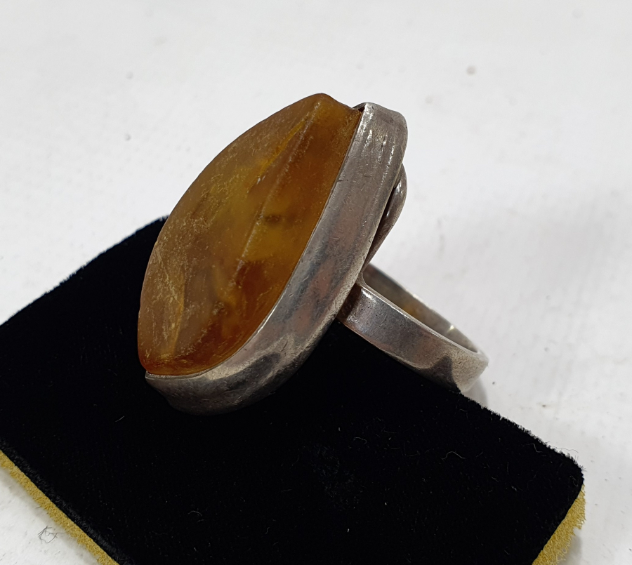 HAM DAMLA KEHRİBARDAN ÖZEL YAPIM GÜMÜŞ YÜZÜK