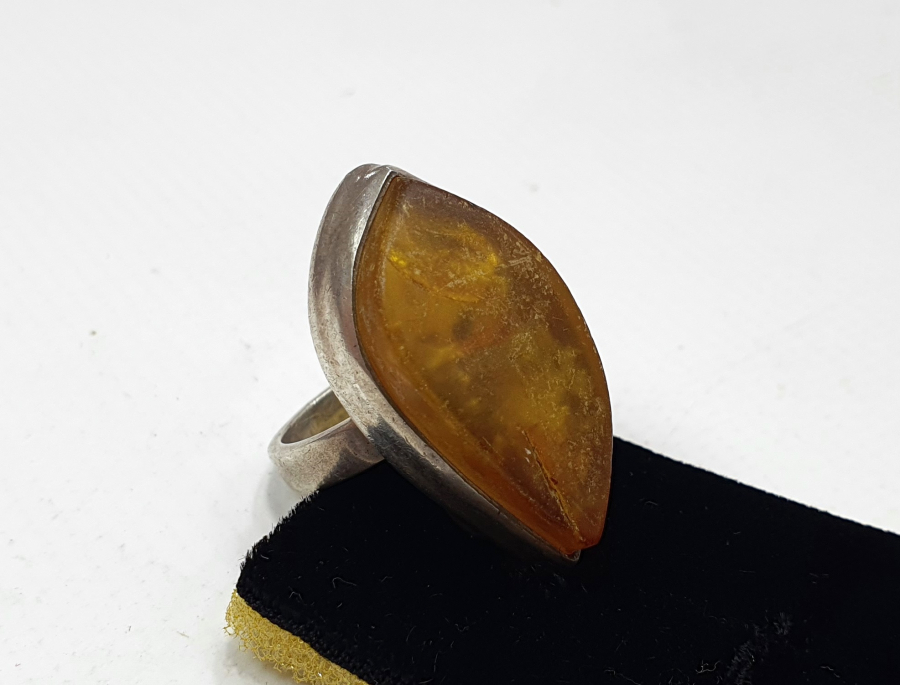 HAM DAMLA KEHRİBARDAN ÖZEL YAPIM GÜMÜŞ YÜZÜK