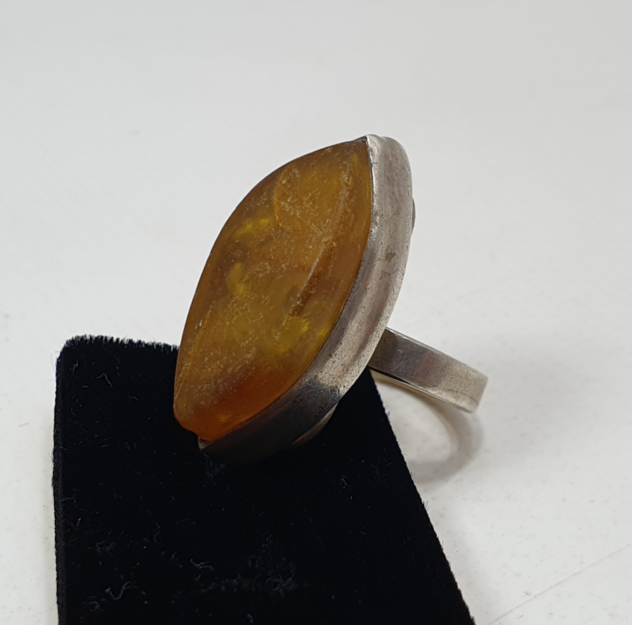 HAM DAMLA KEHRİBARDAN ÖZEL YAPIM GÜMÜŞ YÜZÜK