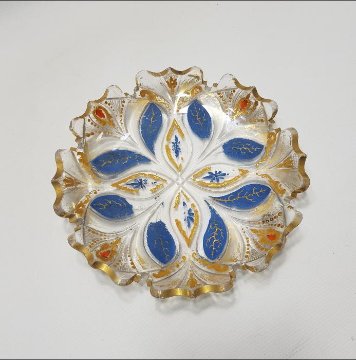 OSMANLI DÖNEMİ ALTIN YALDIZLI KRİSTAL CAM TABAK 