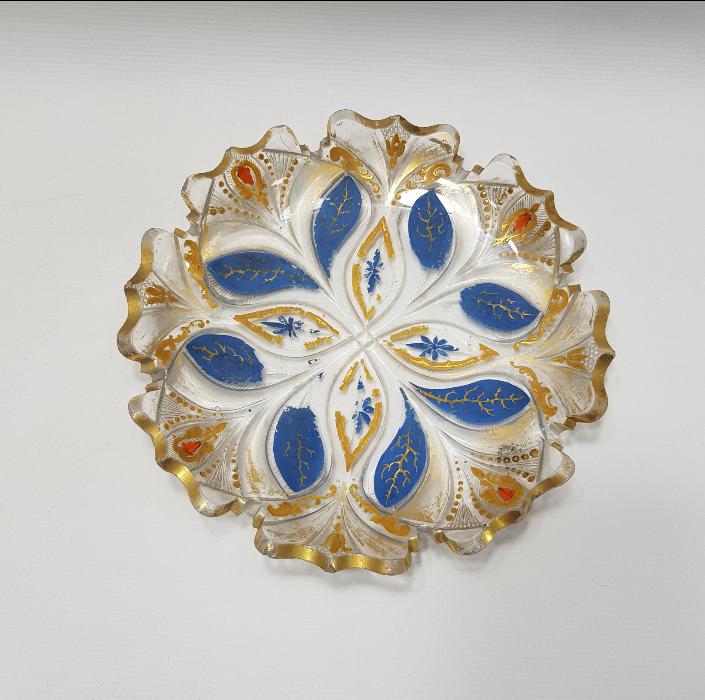 OSMANLI DÖNEMİ ALTIN YALDIZLI KRİSTAL CAM TABAK 