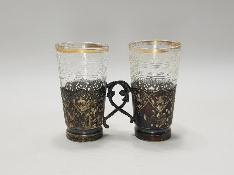 OSMANLI DÖNEMİ BARDAKLARIYLA BİRLİKTE BİR ÇİFT GÜMÜŞ ISTAKA 