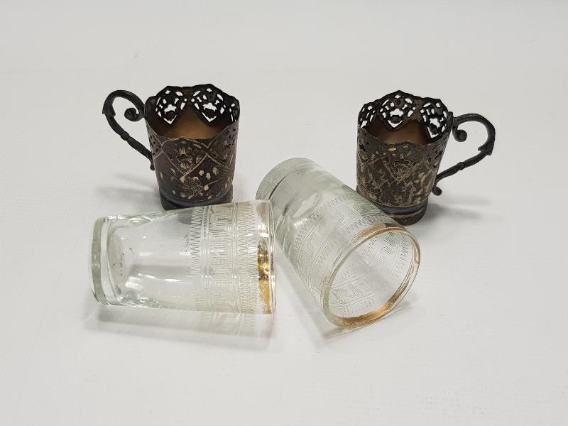 OSMANLI DÖNEMİ BARDAKLARIYLA BİRLİKTE BİR ÇİFT GÜMÜŞ ISTAKA 