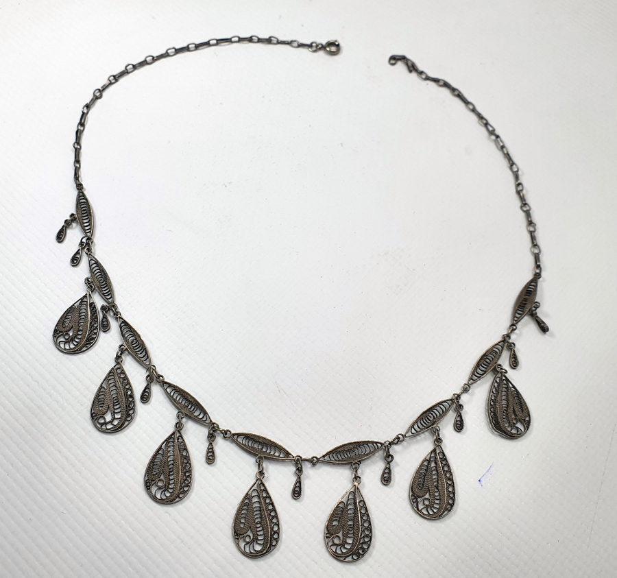 SAF GÜMÜŞTEN MAMUL MİDYAT İŞİ SÜRYANİ USTA YAPIMI TELKARİ GERDANLIK