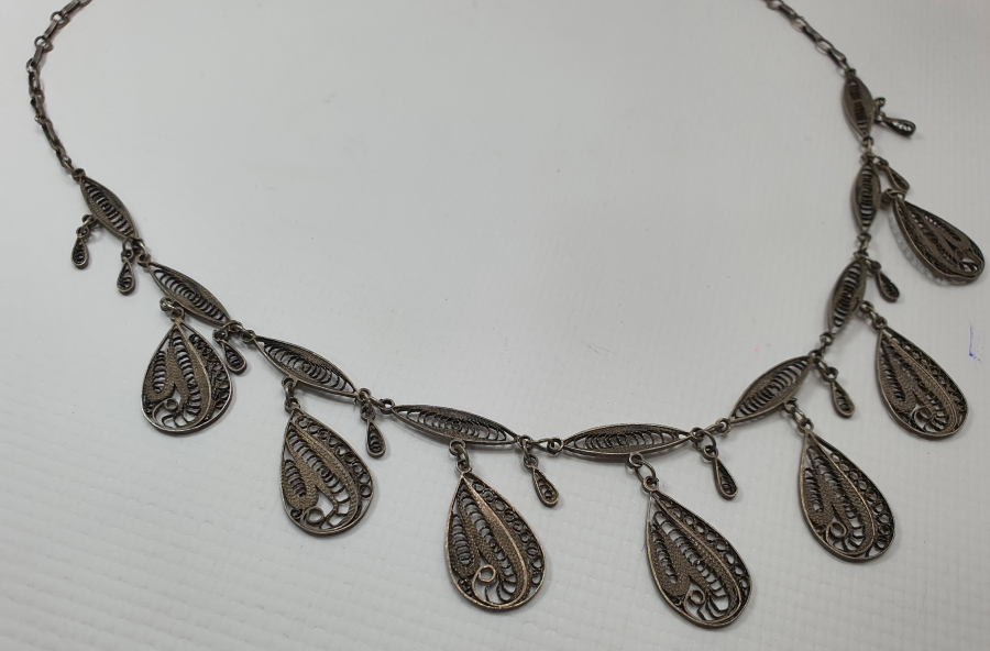 SAF GÜMÜŞTEN MAMUL MİDYAT İŞİ SÜRYANİ USTA YAPIMI TELKARİ GERDANLIK