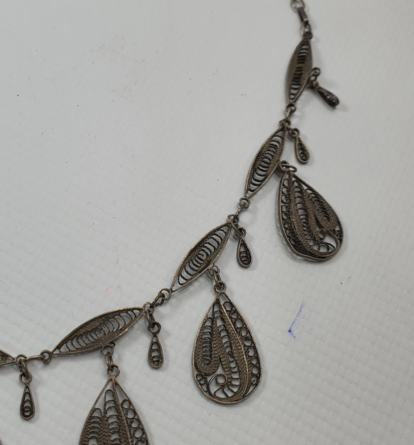 SAF GÜMÜŞTEN MAMUL MİDYAT İŞİ SÜRYANİ USTA YAPIMI TELKARİ GERDANLIK