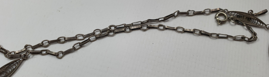 SAF GÜMÜŞTEN MAMUL MİDYAT İŞİ SÜRYANİ USTA YAPIMI TELKARİ GERDANLIK