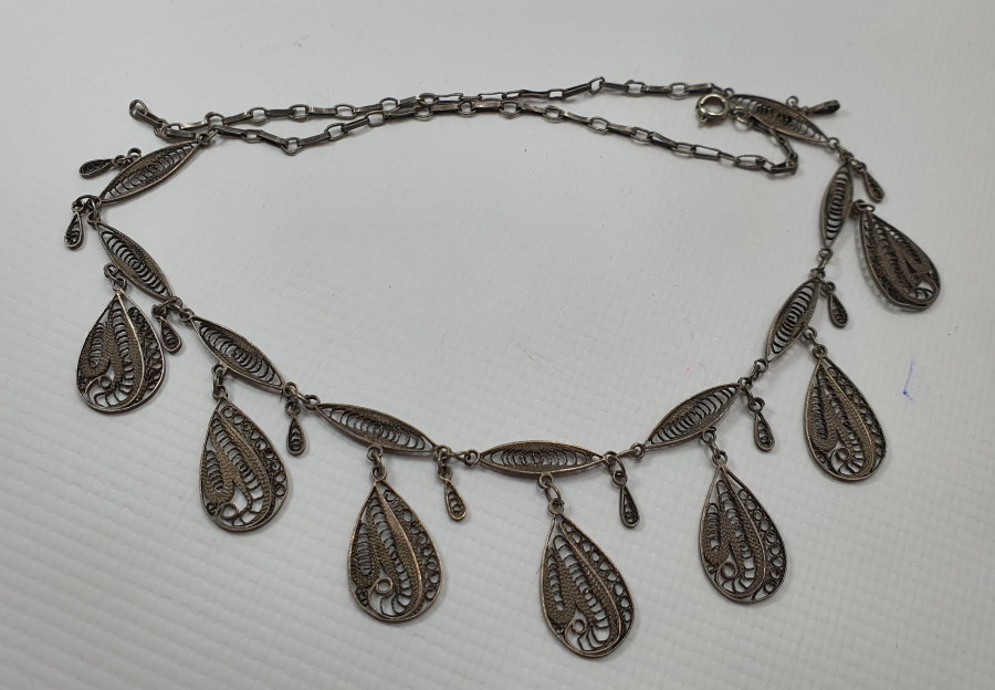 SAF GÜMÜŞTEN MAMUL MİDYAT İŞİ SÜRYANİ USTA YAPIMI TELKARİ GERDANLIK