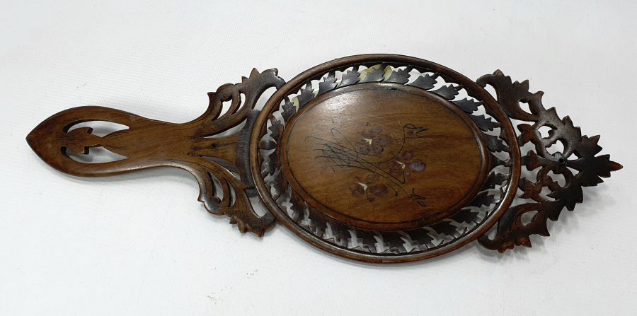 OSMANLI DÖNEMİ AHŞAP VE LALE MOTİFLİ GELİN İŞİ EL AYNASI