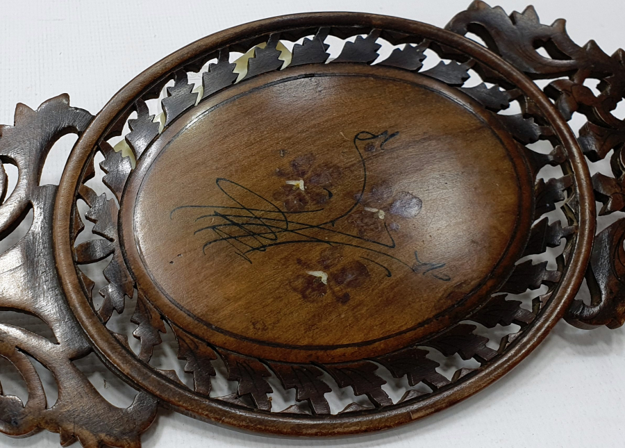 OSMANLI DÖNEMİ AHŞAP VE LALE MOTİFLİ GELİN İŞİ EL AYNASI