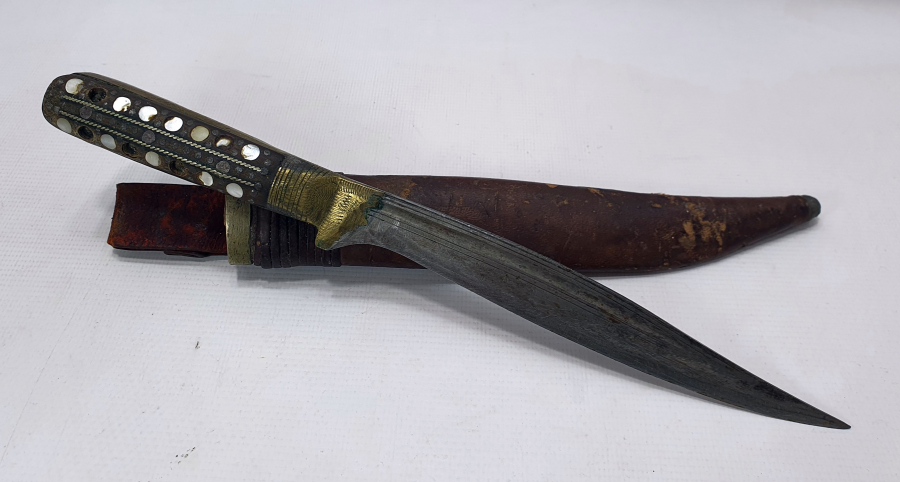 OSMANLI DÖNEMİ SAPI GÜMÜŞ VE SEDEF İŞÇİLİKLİ KABADAYI KAMASI