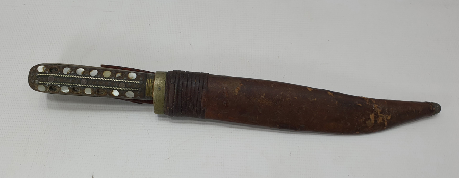 OSMANLI DÖNEMİ SAPI GÜMÜŞ VE SEDEF İŞÇİLİKLİ KABADAYI KAMASI