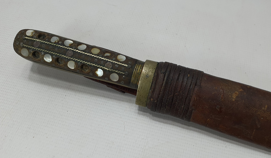 OSMANLI DÖNEMİ SAPI GÜMÜŞ VE SEDEF İŞÇİLİKLİ KABADAYI KAMASI