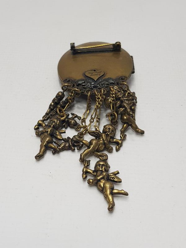 MELEK FİGÜRLÜ HIRİSTİYAN İŞİ ANTİKA RESİMLİK BROŞ