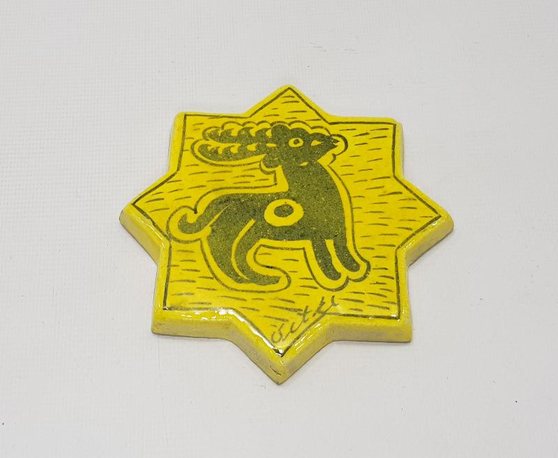 SITKI OLÇAR İMZALI DAĞ KEÇİSİ RESİMLİ KÜTAHYA SERAMİK YILDIZ FORMLU NİHALE