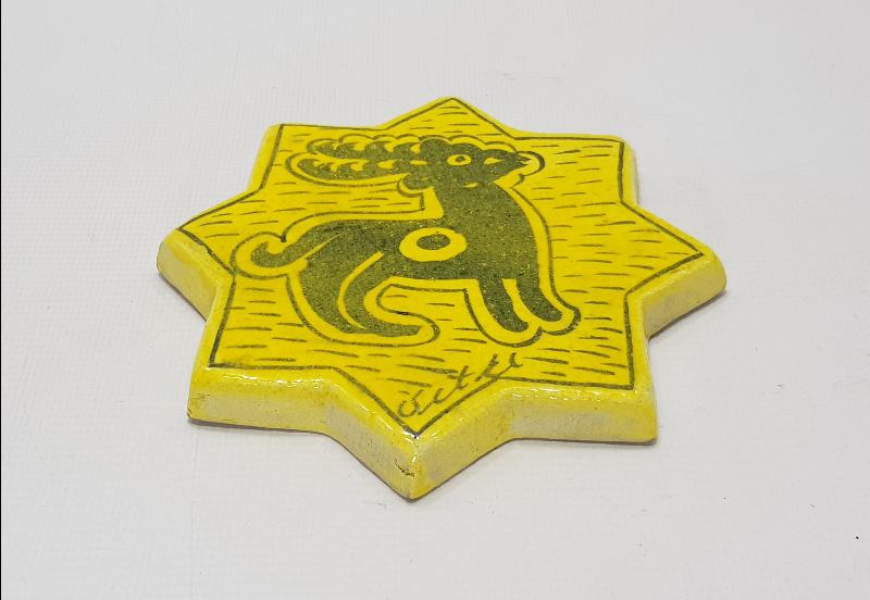 SITKI OLÇAR İMZALI DAĞ KEÇİSİ RESİMLİ KÜTAHYA SERAMİK YILDIZ FORMLU NİHALE