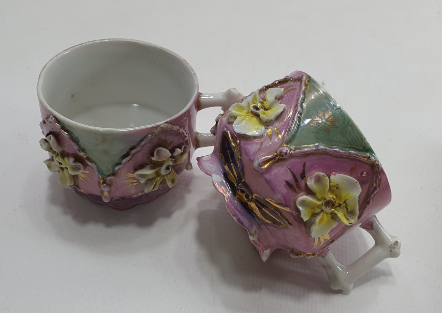 ALTI OSMANLICA YAZILI NADİR ÇİFT FİNCAN