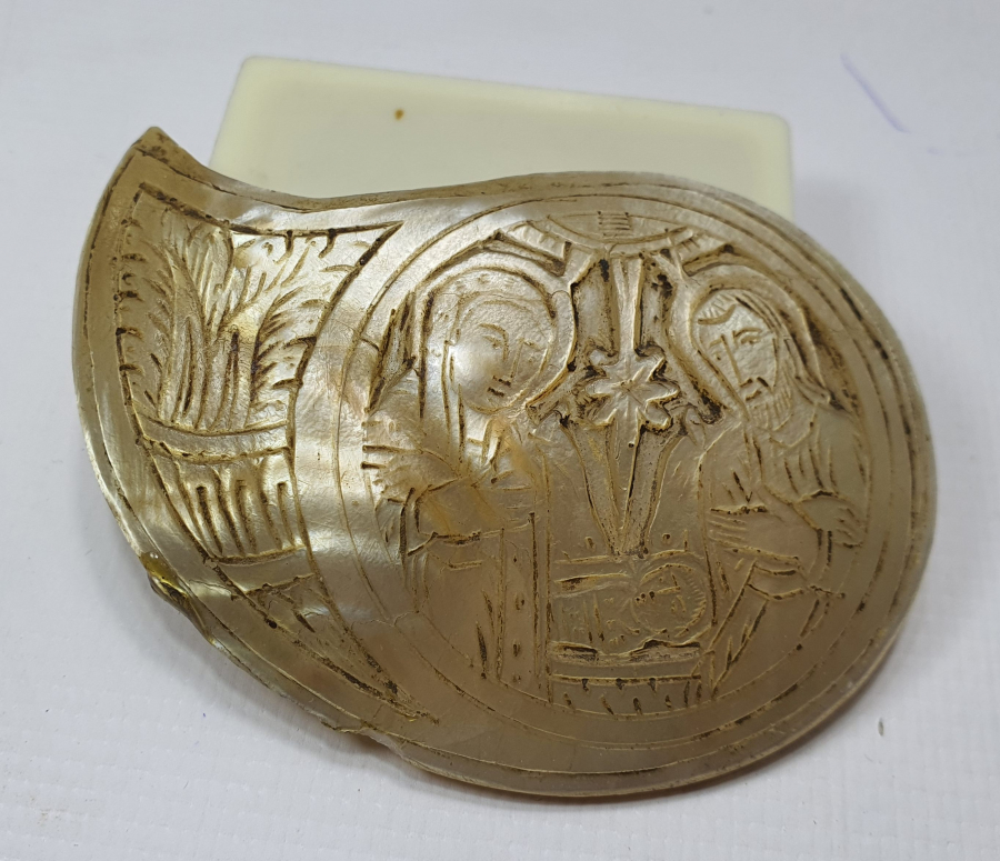 OSMANLI DÖNEMİ RUM İŞİ DAMLA FORMUNDA HZ İSA VE HZ MERYEM TEMALI OBJE