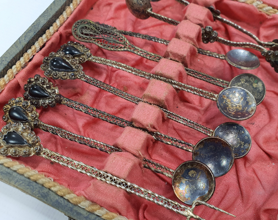 OSMANLI PARALARINDAN YAPILMIŞ GÜMÜŞ ERZURUM OLTU İŞİ ÇAY SETİ