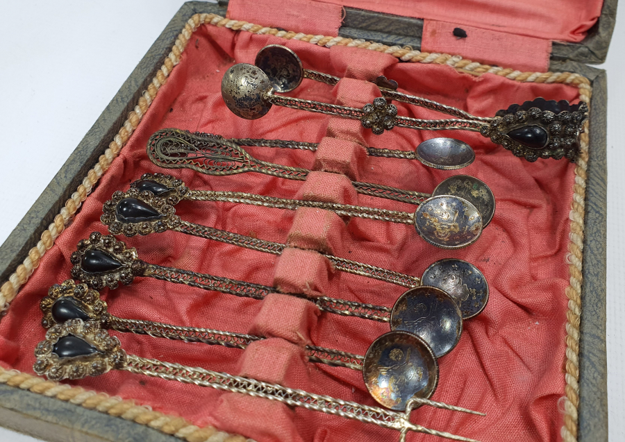 OSMANLI PARALARINDAN YAPILMIŞ GÜMÜŞ ERZURUM OLTU İŞİ ÇAY SETİ