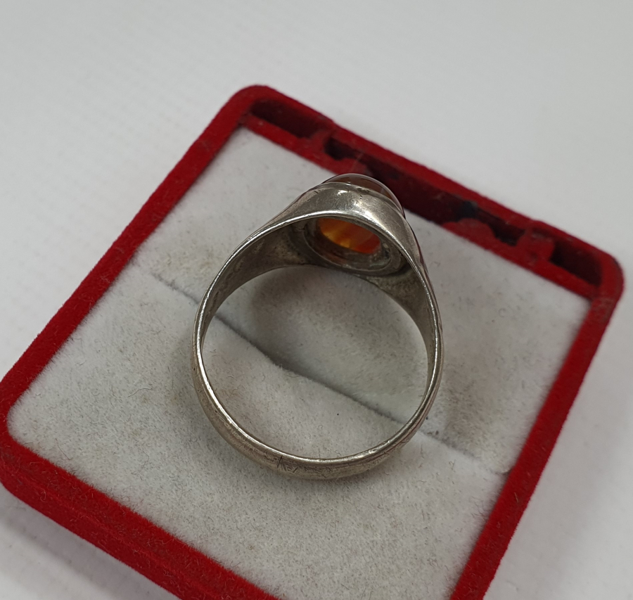 ÜZERİ HARELİ SÜLEYMANİYE AKİKLİ GÜMÜŞ YÜZÜK