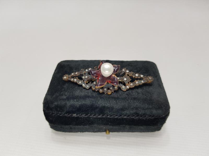 İNCİ VE ELMAS TAŞLARLA SÜSLÜ MİNELİ BROŞ 