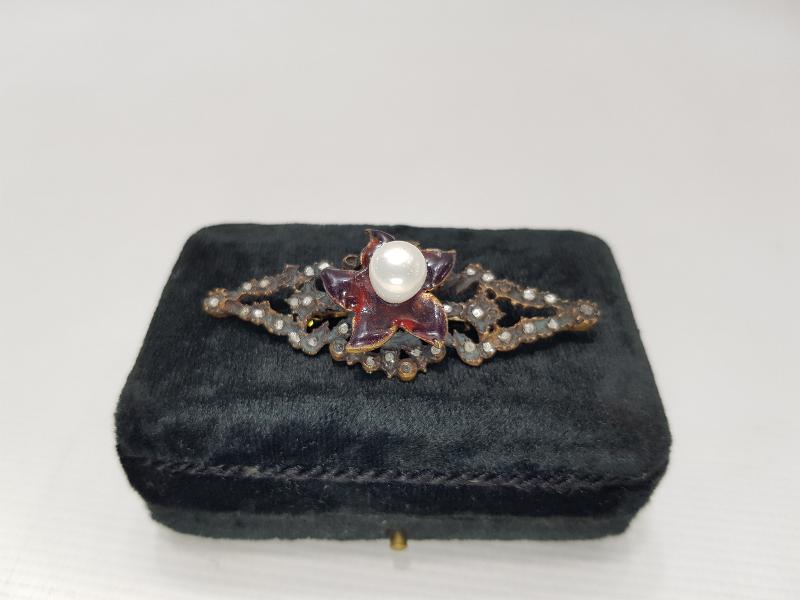 İNCİ VE ELMAS TAŞLARLA SÜSLÜ MİNELİ BROŞ 