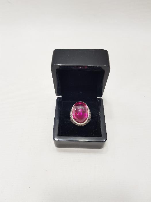 YAKUT TAŞLI DEV BOY GÜMÜŞ YÜZÜK 