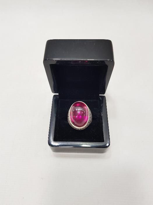 YAKUT TAŞLI DEV BOY GÜMÜŞ YÜZÜK 