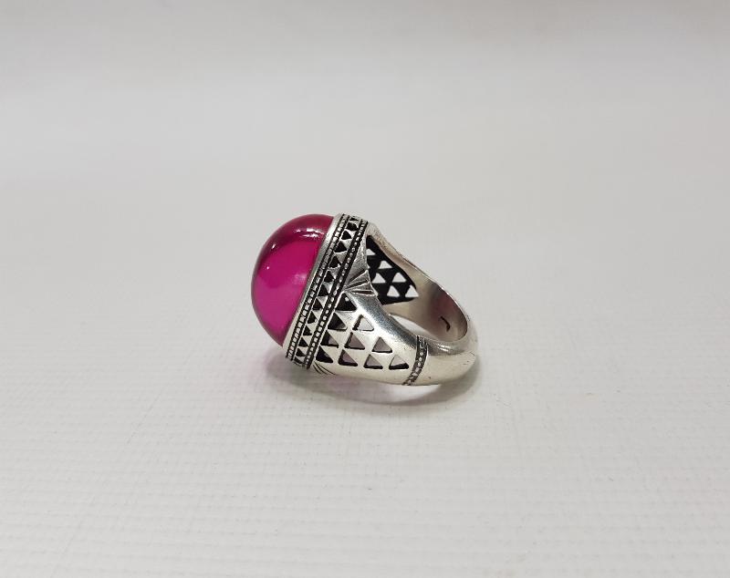 YAKUT TAŞLI DEV BOY GÜMÜŞ YÜZÜK 