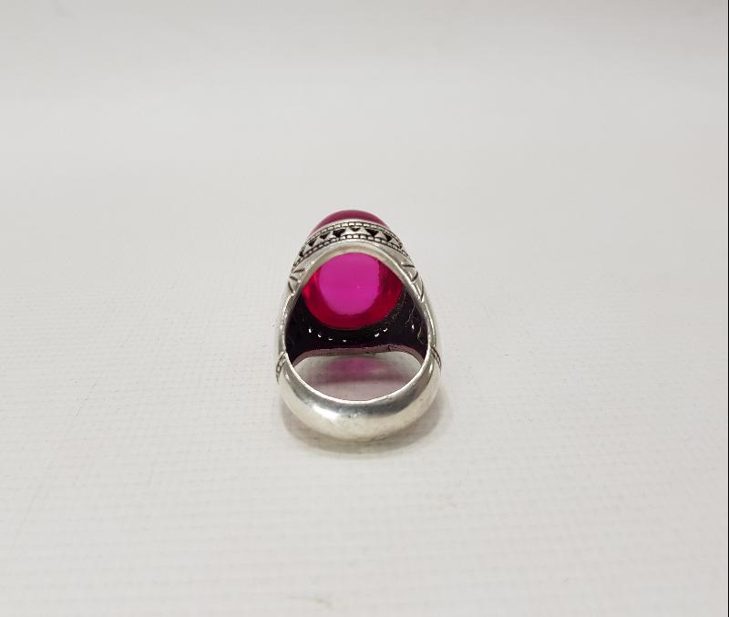 YAKUT TAŞLI DEV BOY GÜMÜŞ YÜZÜK 