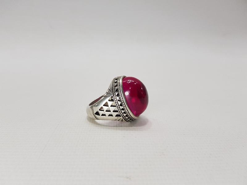 YAKUT TAŞLI DEV BOY GÜMÜŞ YÜZÜK 