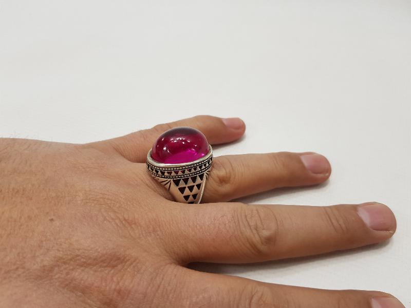 YAKUT TAŞLI DEV BOY GÜMÜŞ YÜZÜK 