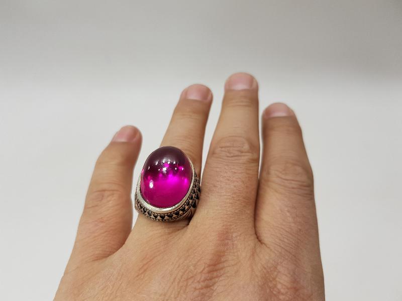 YAKUT TAŞLI DEV BOY GÜMÜŞ YÜZÜK 