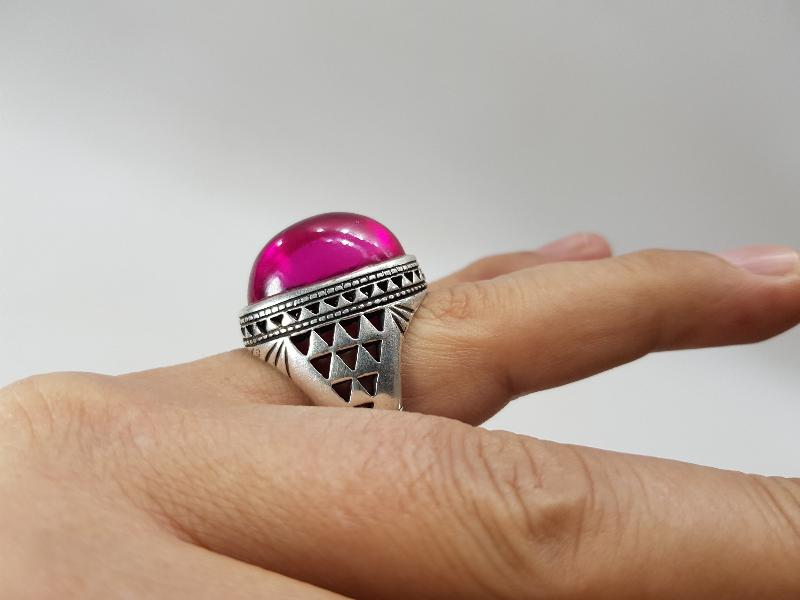 YAKUT TAŞLI DEV BOY GÜMÜŞ YÜZÜK 