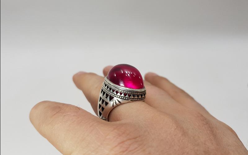 YAKUT TAŞLI DEV BOY GÜMÜŞ YÜZÜK 