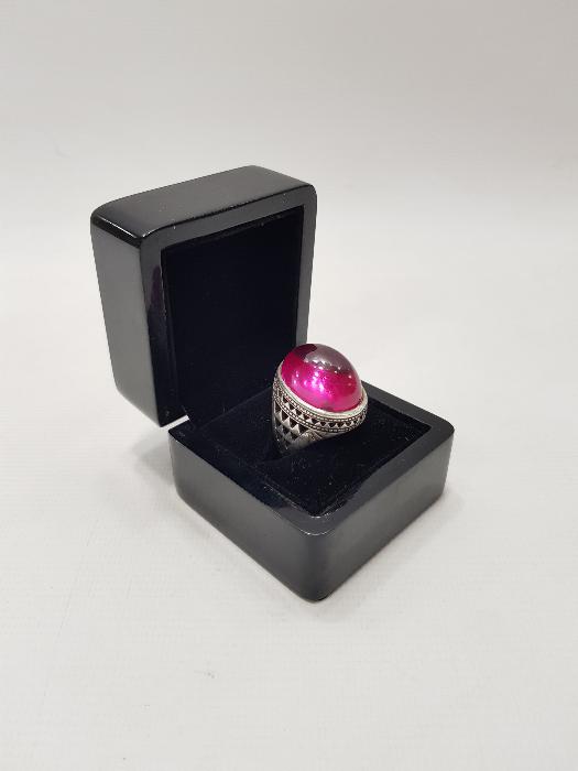 YAKUT TAŞLI DEV BOY GÜMÜŞ YÜZÜK 