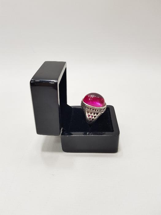 YAKUT TAŞLI DEV BOY GÜMÜŞ YÜZÜK 