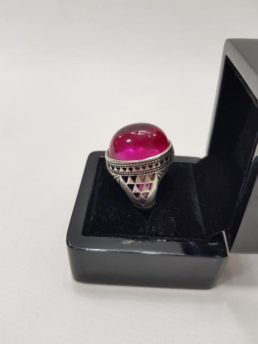 YAKUT TAŞLI DEV BOY GÜMÜŞ YÜZÜK 