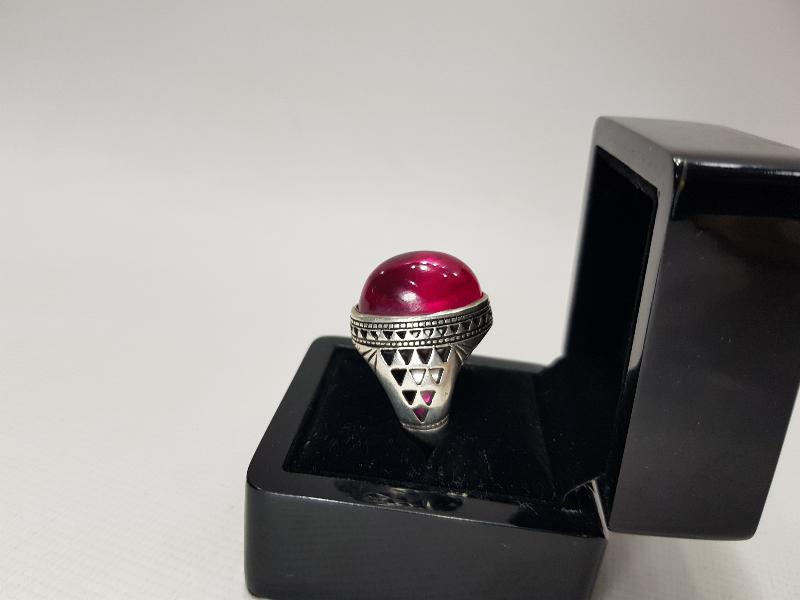 YAKUT TAŞLI DEV BOY GÜMÜŞ YÜZÜK 