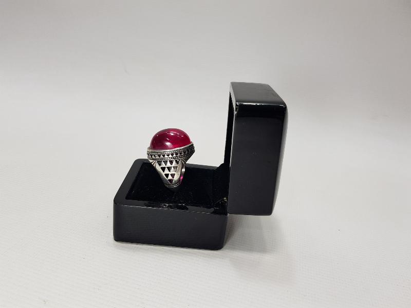 YAKUT TAŞLI DEV BOY GÜMÜŞ YÜZÜK 