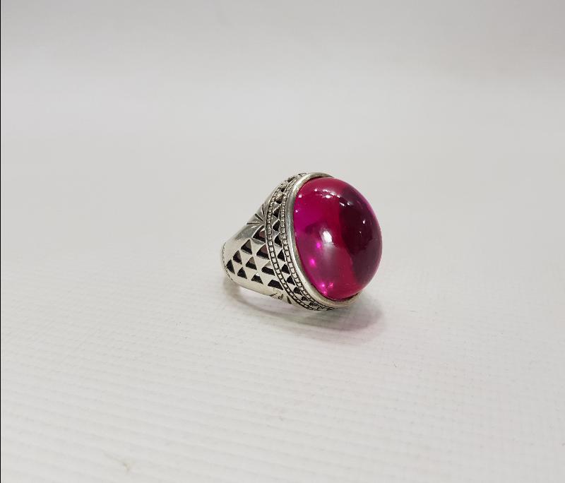 YAKUT TAŞLI DEV BOY GÜMÜŞ YÜZÜK 