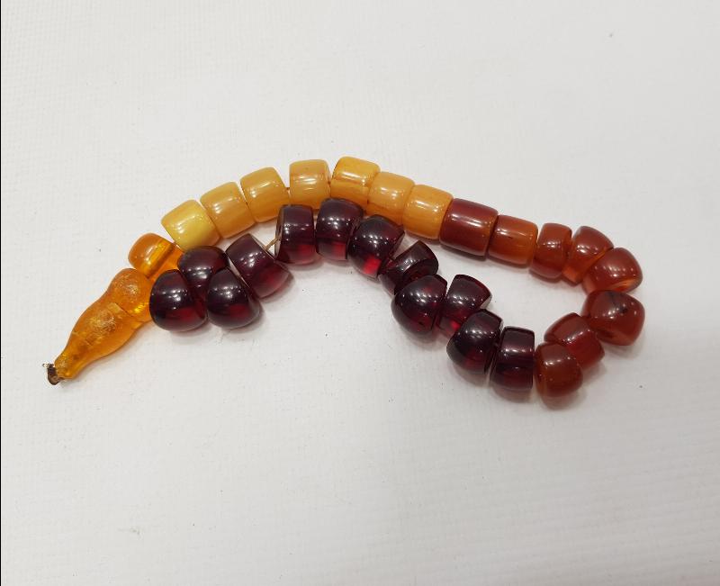 KEHRİBAR, KATALİN VE BAĞA TANELERDEN OLUŞAN ANTİKA TESBİH 