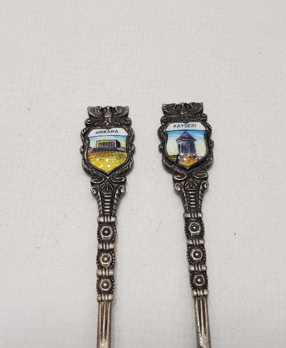 MİNE İŞLEMELİ ANKARA VE KAYSERİ TEMALI GÜMÜŞ BİR ÇİFT ÇATAL