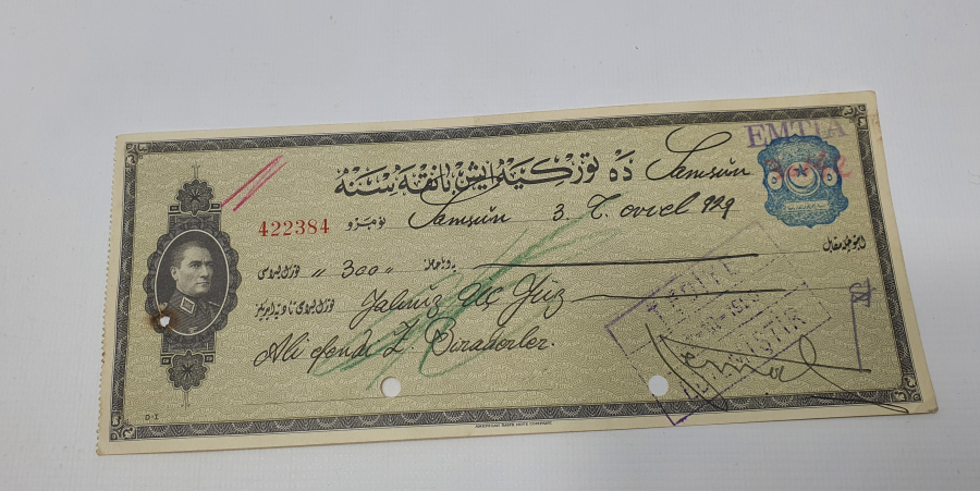 ATATÜRK GÖRSELLİ OSMANLICA YAZILI İŞ BANKASI ÇEKİ