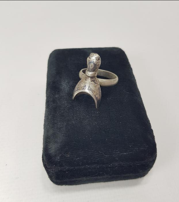 OSMANLI DÖNEMİ ÇERKEZ İŞİ AY YILDIZ FORMLU SAVATLI GÜMÜŞ YÜZÜK 