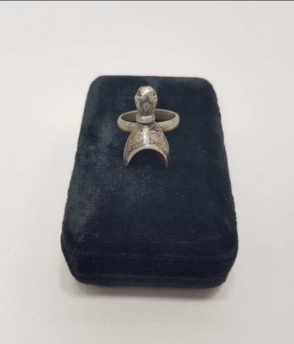 OSMANLI DÖNEMİ ÇERKEZ İŞİ AY YILDIZ FORMLU SAVATLI GÜMÜŞ YÜZÜK 