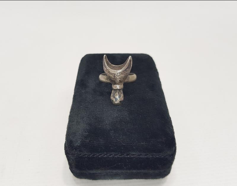 OSMANLI DÖNEMİ ÇERKEZ İŞİ AY YILDIZ FORMLU SAVATLI GÜMÜŞ YÜZÜK 