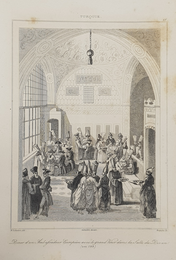 OSMANLI DÖNEMİ GRAVÜR: 1768 OSMANLI SARAYINDA VEZİR VE DİVAN 
