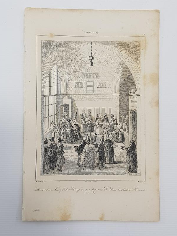 OSMANLI DÖNEMİ GRAVÜR: 1768 OSMANLI SARAYINDA VEZİR VE DİVAN 
